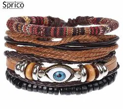 Sprico 4 Pcs/ Set Vintage Handmade Bracelet for Men