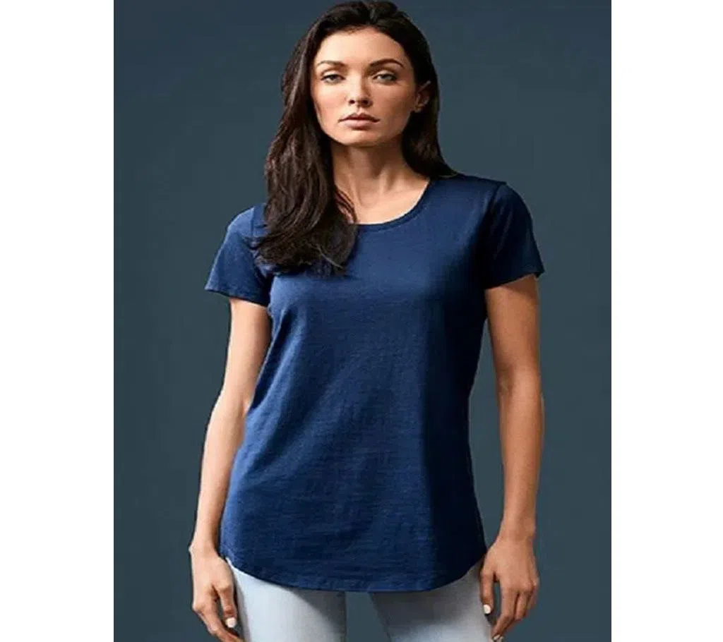 Ladies Short Sleeve Cotton T-Shirt Color Blue