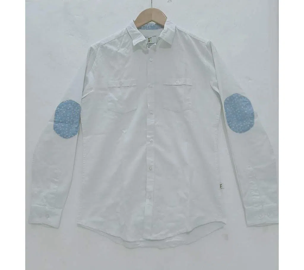 White Cotton Formal Shirt For Men
