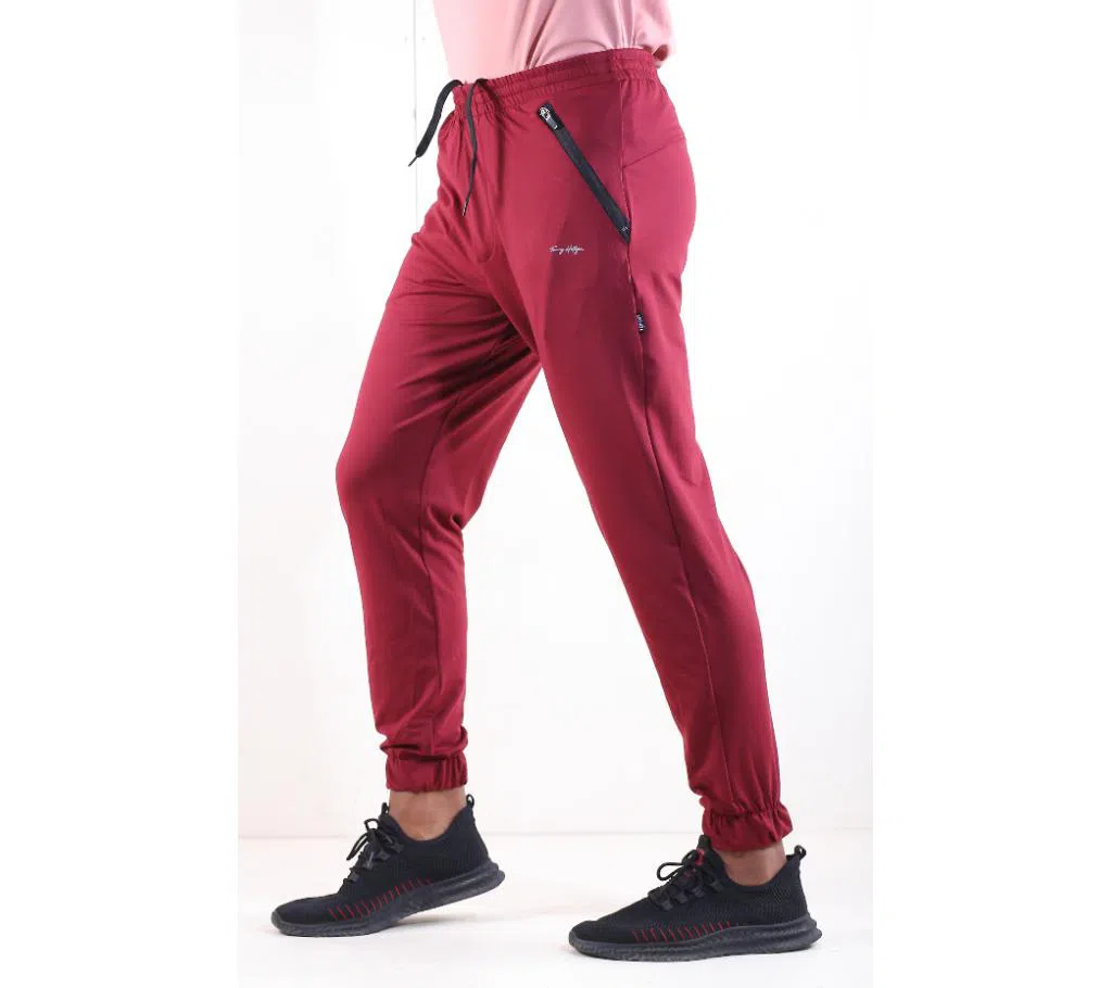 Slim Fit Jogger Pant with Side/Back Zip Pockets For Men - Maroon 