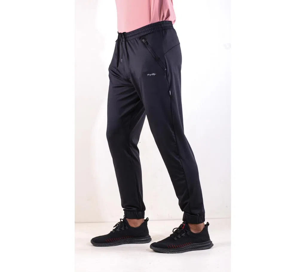 Slim Fit Jogger Pant with Side/Back Zip Pockets For Men - Black 