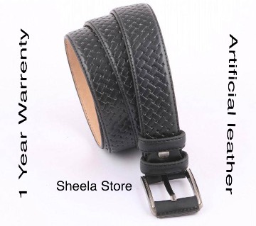Black artificial leather belt for men