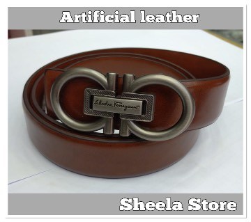 Brown artificial leather belt for men