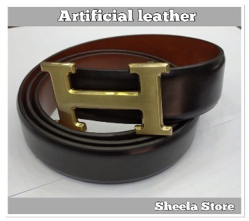 Golden buckle Artificial leather belt for men