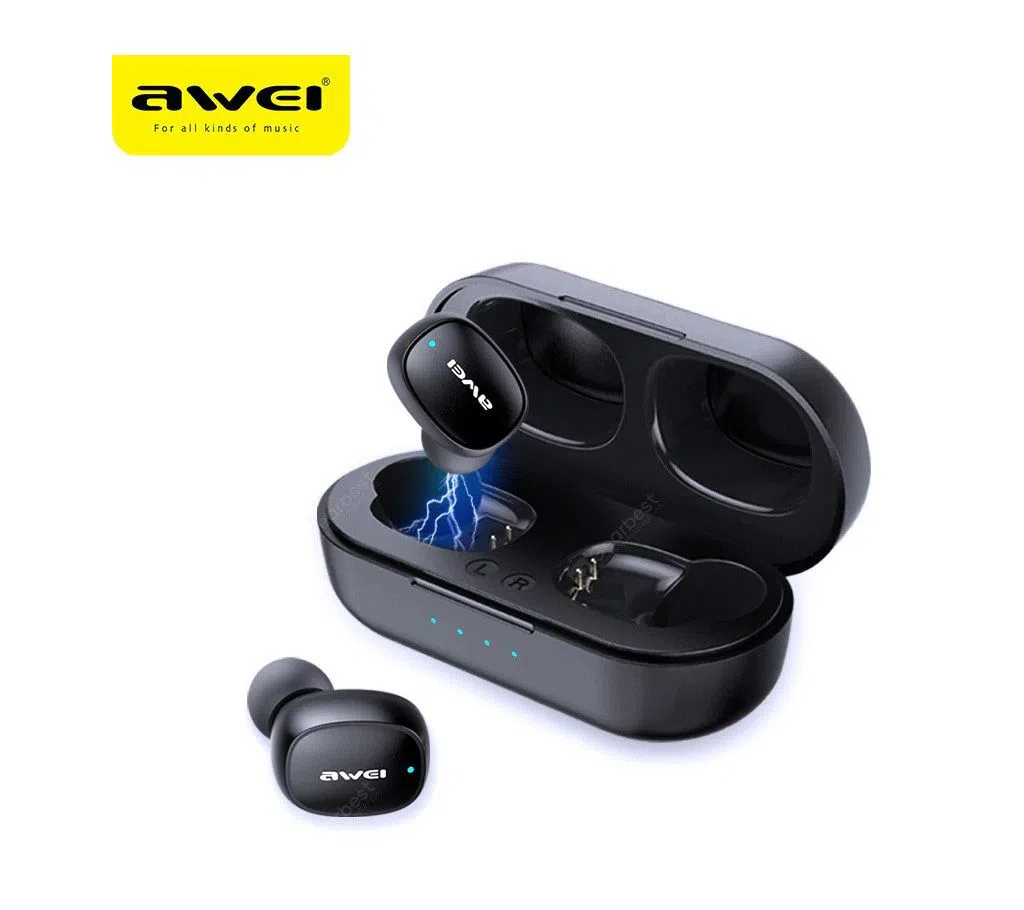 "AWEI T13 Bluetooth Earphones 5.0 Wireless Waterproof Touch Mini Earbuds Hifi Sound Dynamic Speaker 300mAh Earphone - Black "