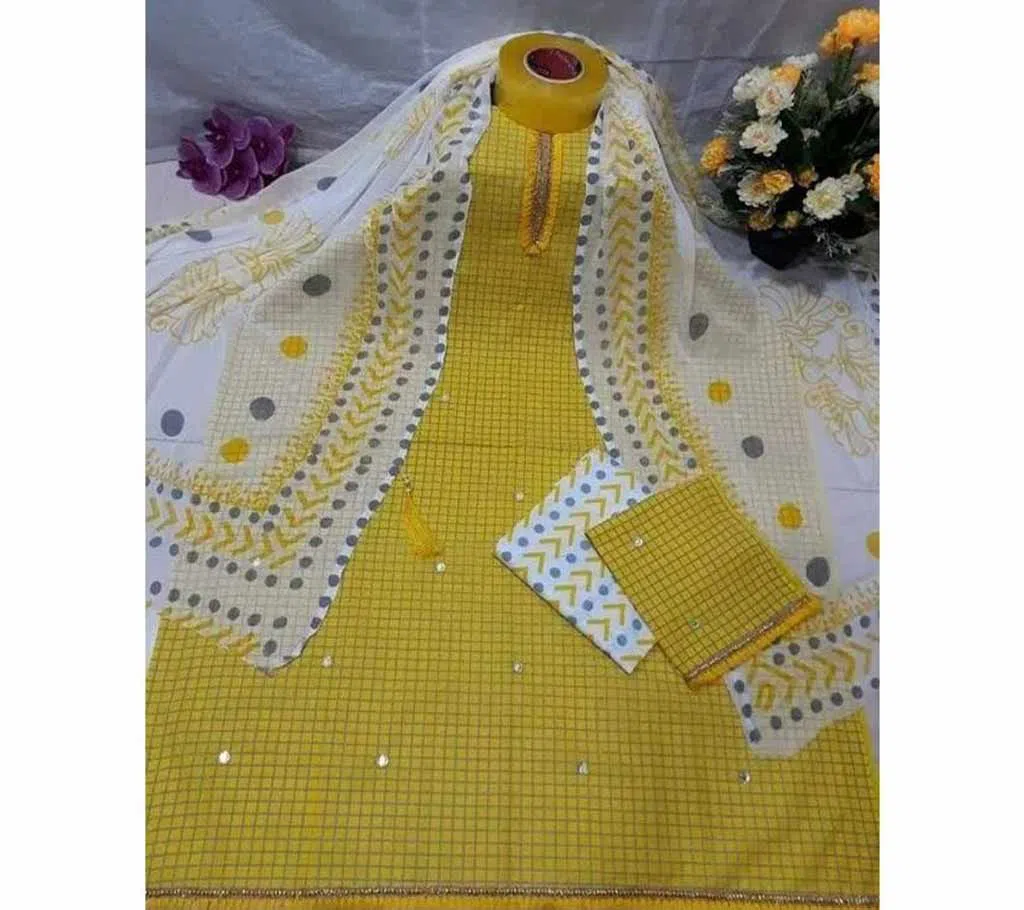 Unstitched Yellow Exclusive printed three piece