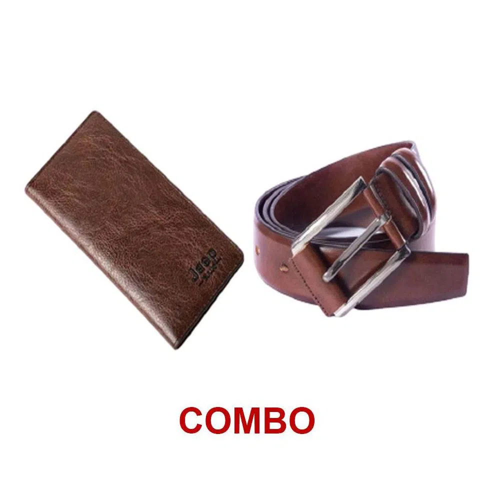 Jeep Artificial Leather Wallet FOR MEN + Artificial leather belt Brown for men Combo