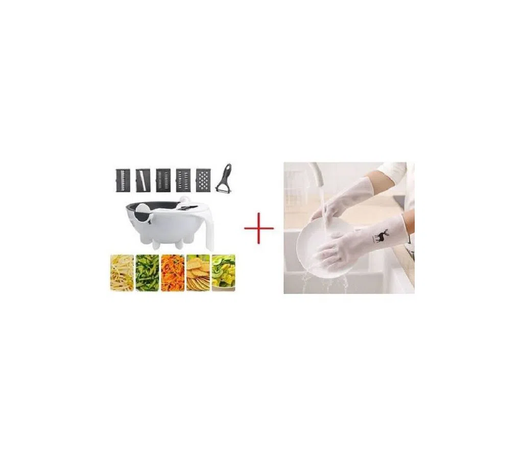 Wet Basket multi Vegetable Cutter with safety hand gloves