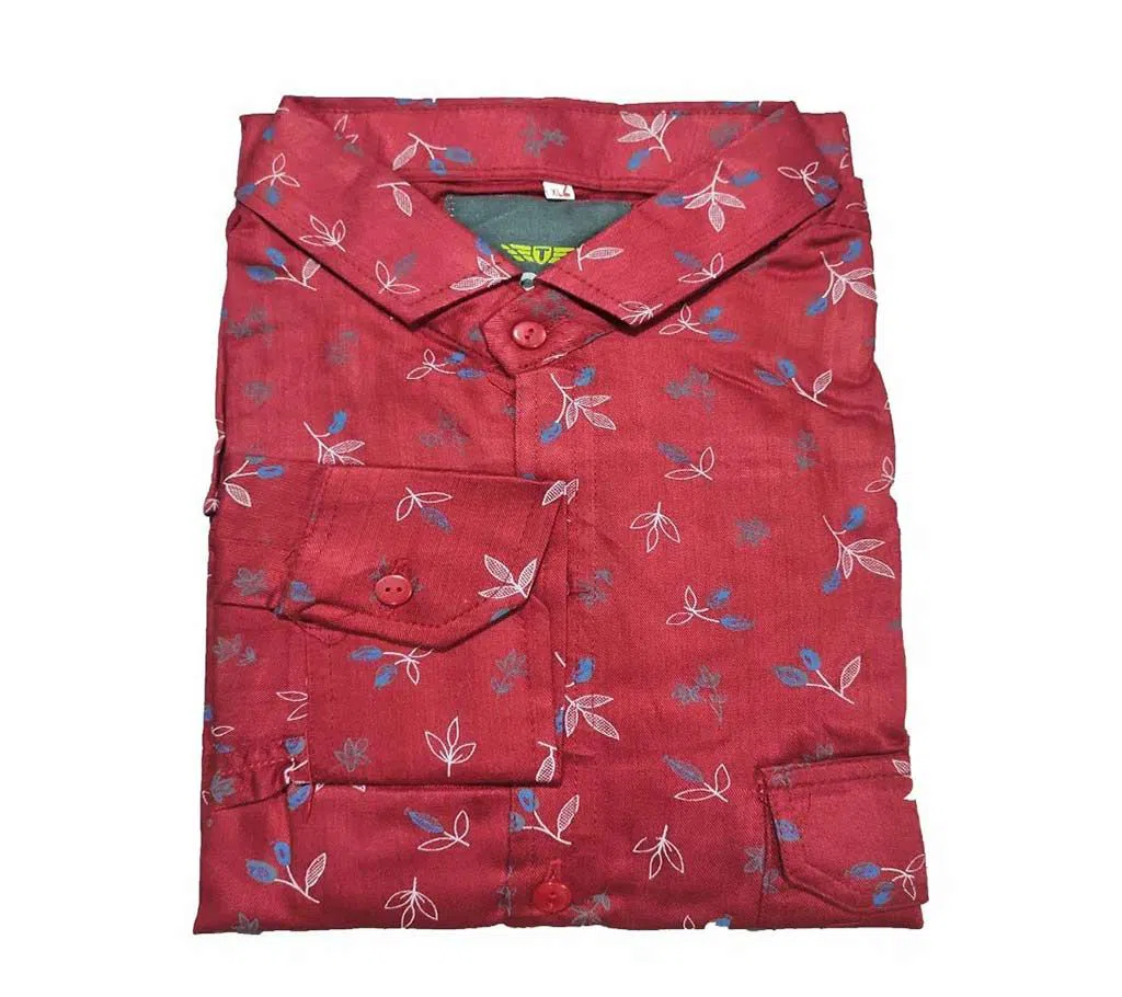 Full Sleeve Cotton Printed Shirt Casual Shirt For Men;-Red