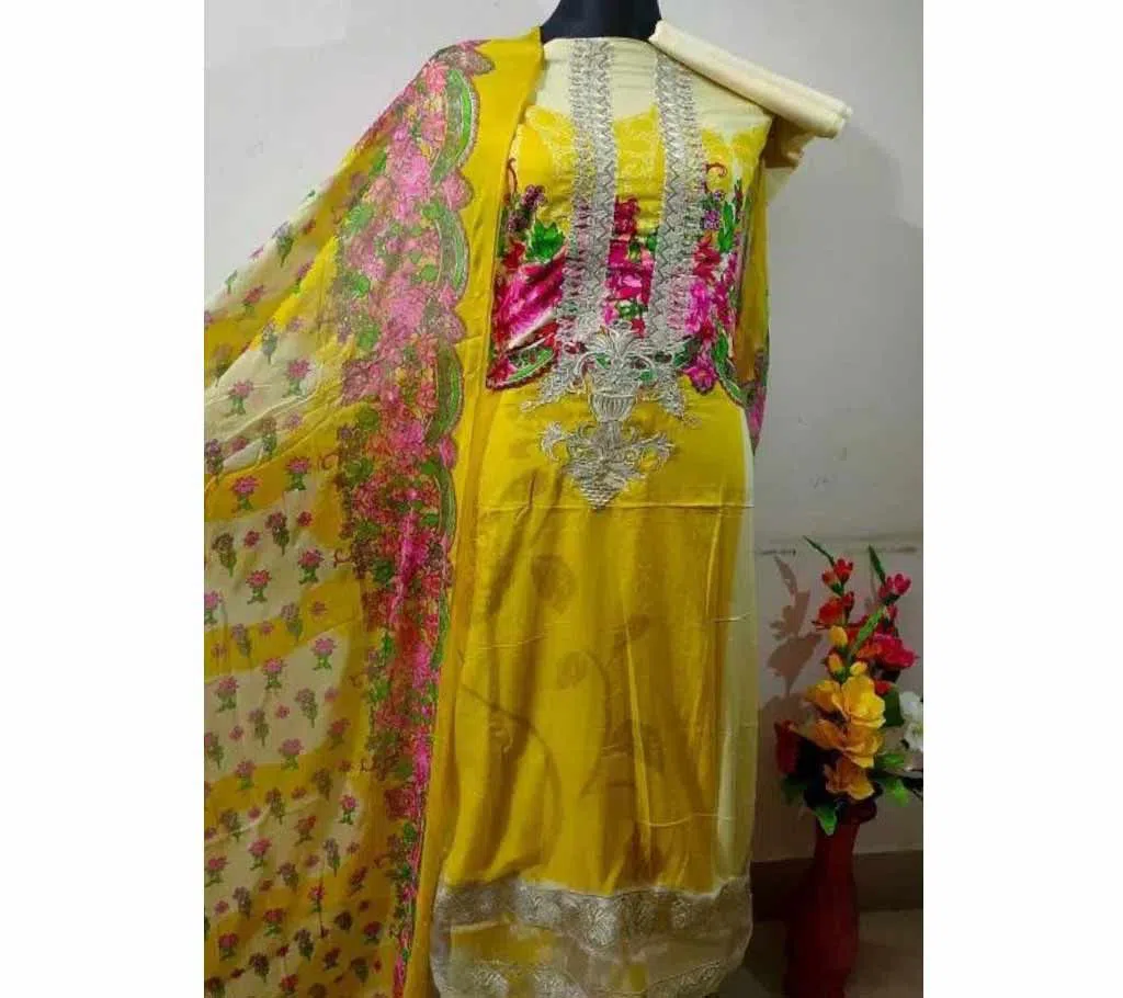 Unstitched Pakistani Three Piece Dress - Yelllow 