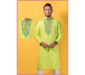 Gents semi long cotton printed punjabi 