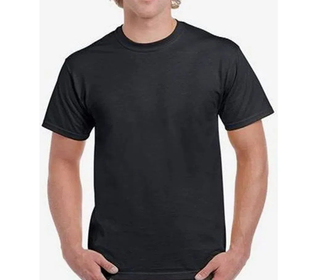 Black Solide Cotton T-Shirt For Men