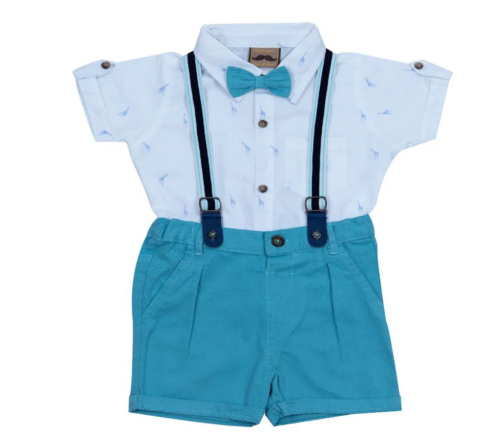 (HAVEit360) UK Brand Stylist Baby Boys Classic Party Dress Set (Shirt + Short Pant + Suspender + Bow Tie) For  00 Month To 05 Years