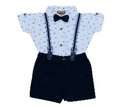 (HAVEit360) Half Sleeves UK Brand Stylist Baby Boys Party Set (Shirt + Short Pant + Suspender + Bow Tie) For  00 Month To 05 Years