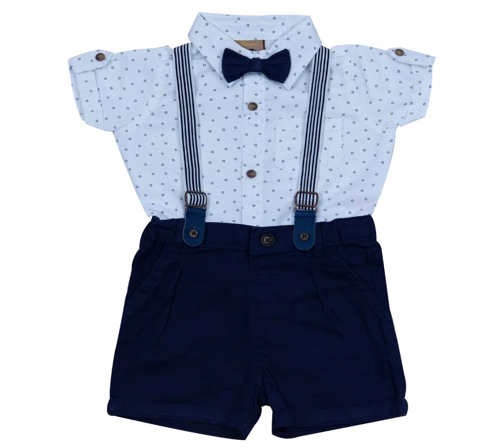 (HAVEit360)  Baby Boys Classic Party Set (Shirt + Short Pant + Suspender + Bow Tie) For  00 Month To 05 Years