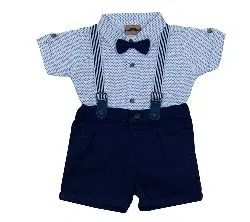 (HAVEit360) UK Brand Baby Boys Formal Party Set (Shirt + Short Pant + Suspender + Bow Tie) For  00 Month To 05 Years