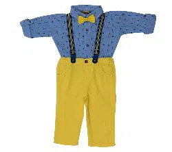 (HAVEit360) UK Brand Boys Party Set (Shirt + Full Pant + Suspender + Bow Tie) For  00 Month To 05 Years