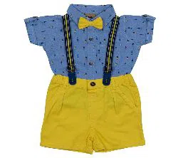 (HAVEit360) Short Sleeve UK Brand Baby Boys Party Set (Shirt + Short Pant + Suspender + Bow Tie) For  00 Month To 05 Years