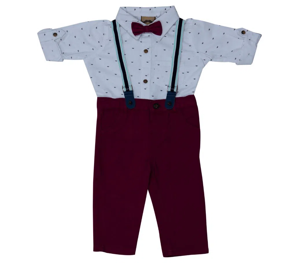 Baby Boys Classic Party Set (Shirt + Full Pant + Suspender + Bow Tie) For  00 Month To 05 Years