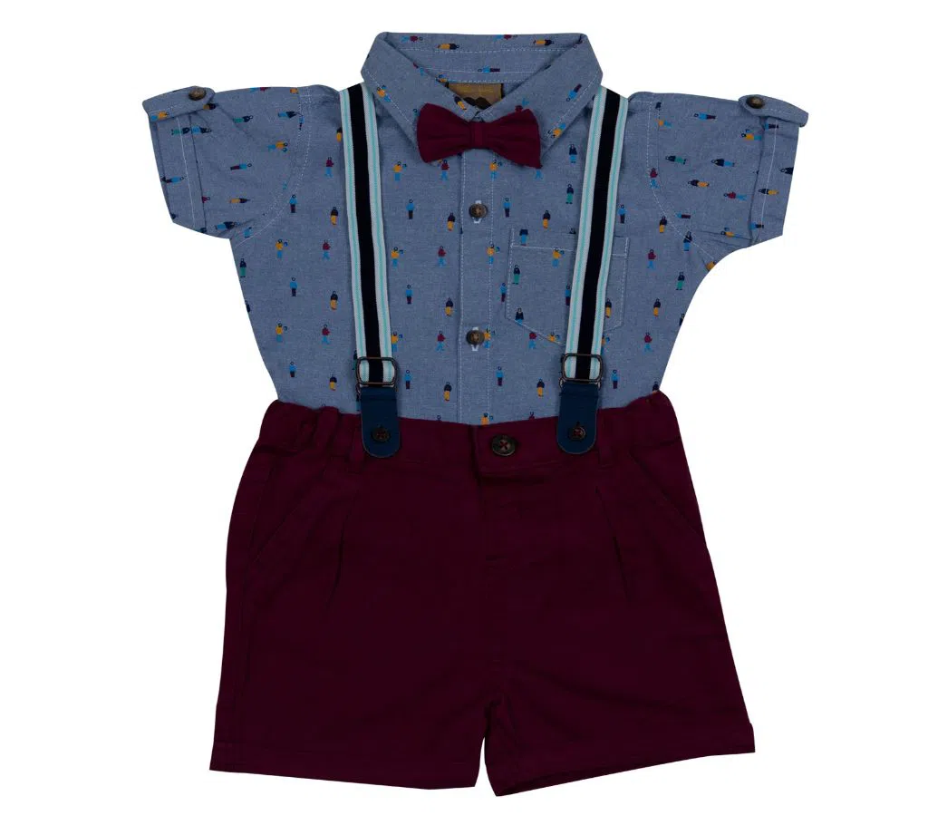 Baby Boys Party Set (Shirt + Short Pant + Suspender + Bow Tie) For  00 Month To 05 Years