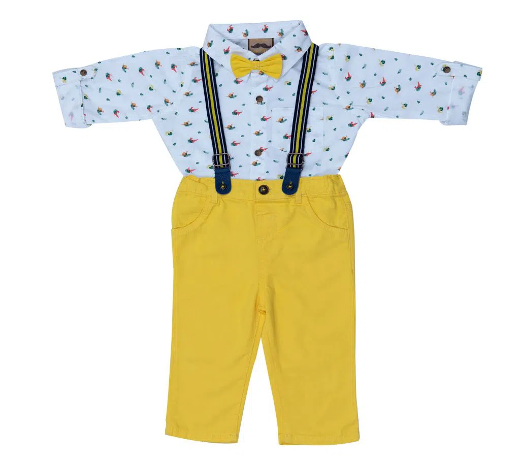 UK Brand Baby Boys Party Set (Shirt + Full Pant + Suspender + Bow Tie) For  00 Month To 05 Years