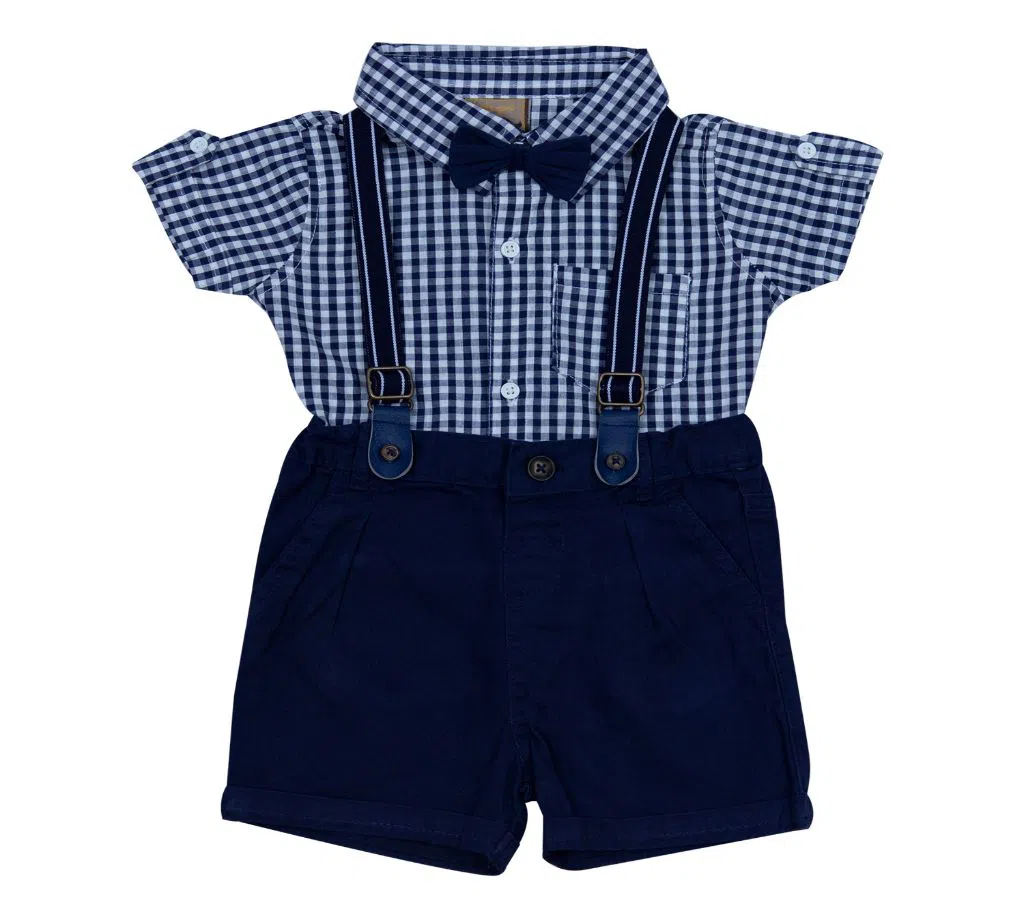 UK Brand Stylist Baby Boys Party Set (Shirt + Short Pant + Suspender + Bow Tie) For  00 Month To 05 Years