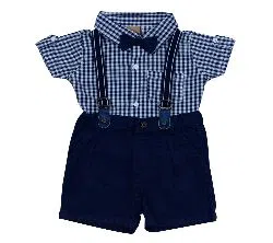 UK Brand Stylist Baby Boys Party Set (Shirt + Short Pant + Suspender + Bow Tie) For  00 Month To 05 Years