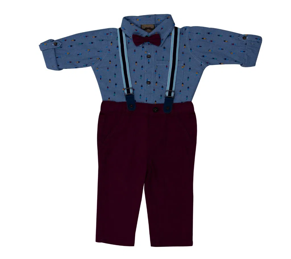(HAVEit360) UK Brand Baby Boys Cotton Party Set (Shirt + Full Pant + Suspender + Bow Tie) For  00 Month To 05 Years