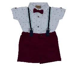 (HAVEit360) UK Brand Baby Boys Cotton Party Set (Shirt + Short Pant + Suspender + Bow Tie) For  00 Month To 05 Years