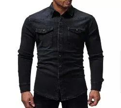 Black Denim Casual Shirt for Men