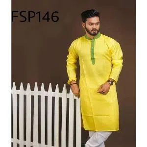 Semi Long Dhupiyan Silk Punjabi For Men - Yellow 