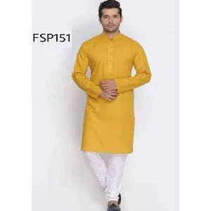 Semi Long Dhupiyan Silk Punjabi For Men - Yellow 