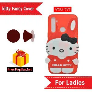 Kitty Back Cover For Ladies (Red)- with Free Pop-Socket For Vivo Y17