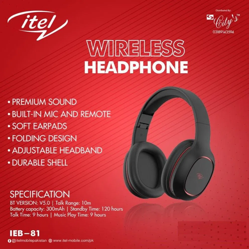  Itel Wireless Headphone IEB-81 - Black & Red