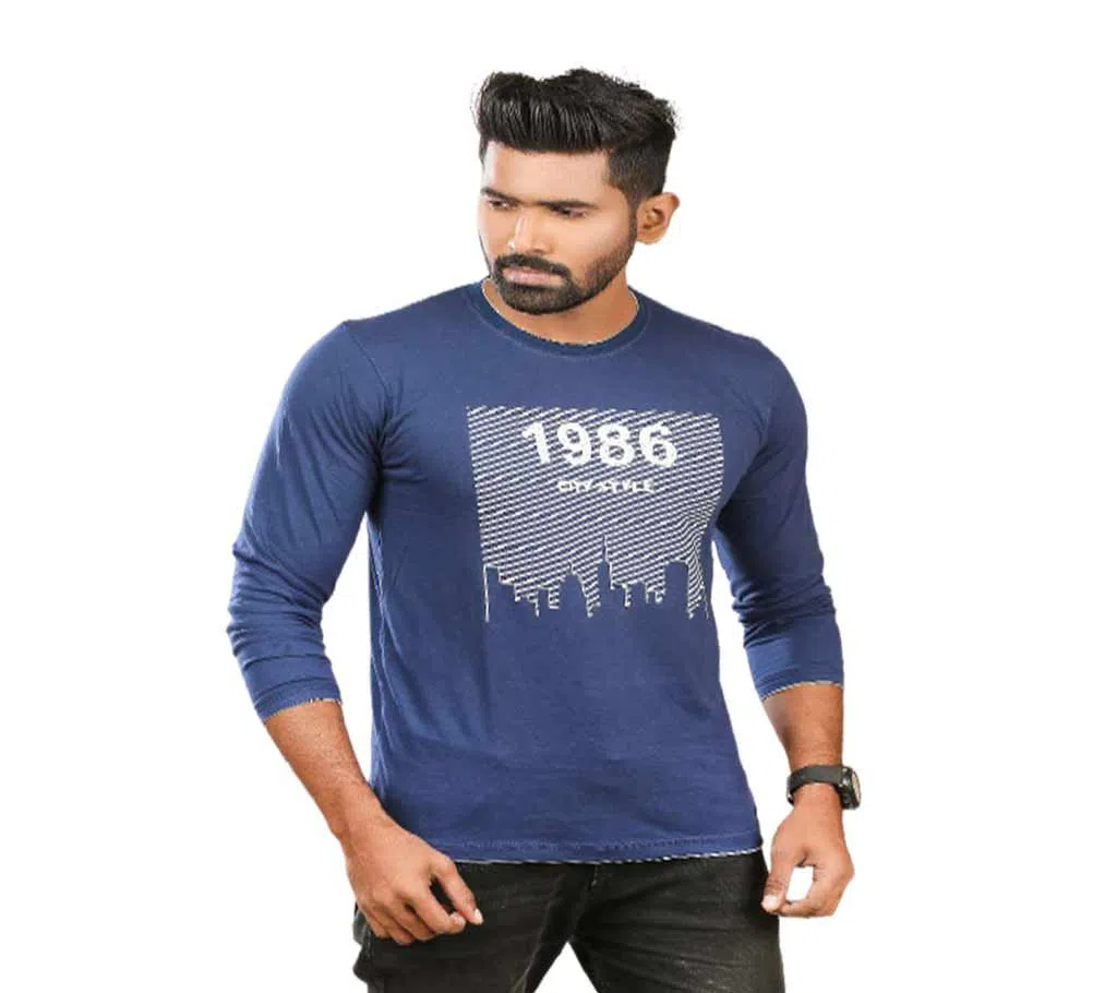 Full Sleeve T Shirt -Navy Blue with Print