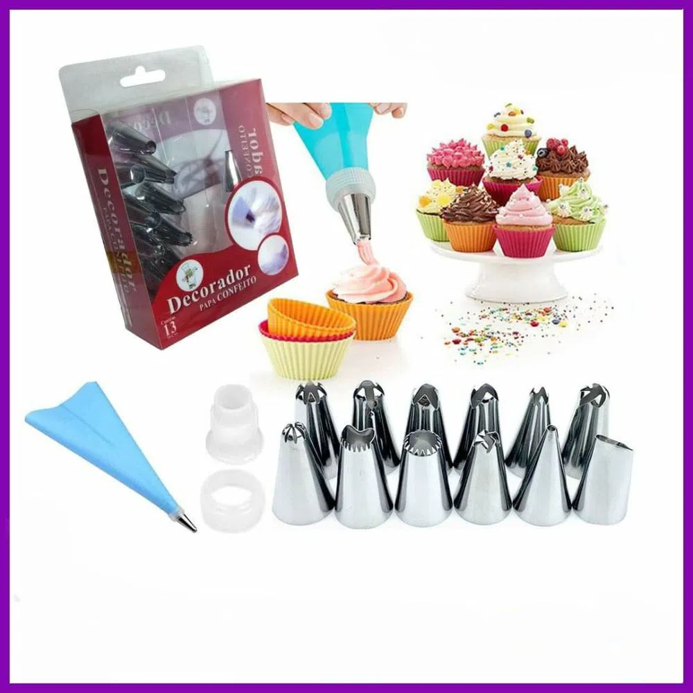 Decorcrafts 12 Piece Cake Decorating Set Frosting Icing Piping Bag Tips with Steel Nozzles