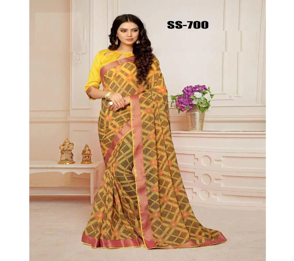 Weight Less Georgette Saree With Blouse Pcs Yellow