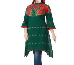 Stitched Cotton Kurti For Women- Green 