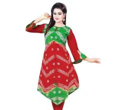 Stitched Kurti For Women - Red Green 