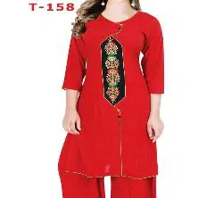 Stitched Linen Kurti Two Piece - Red 