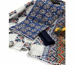 Unstitched Joypuri Screen Printed Cotton Three Pieces For Women