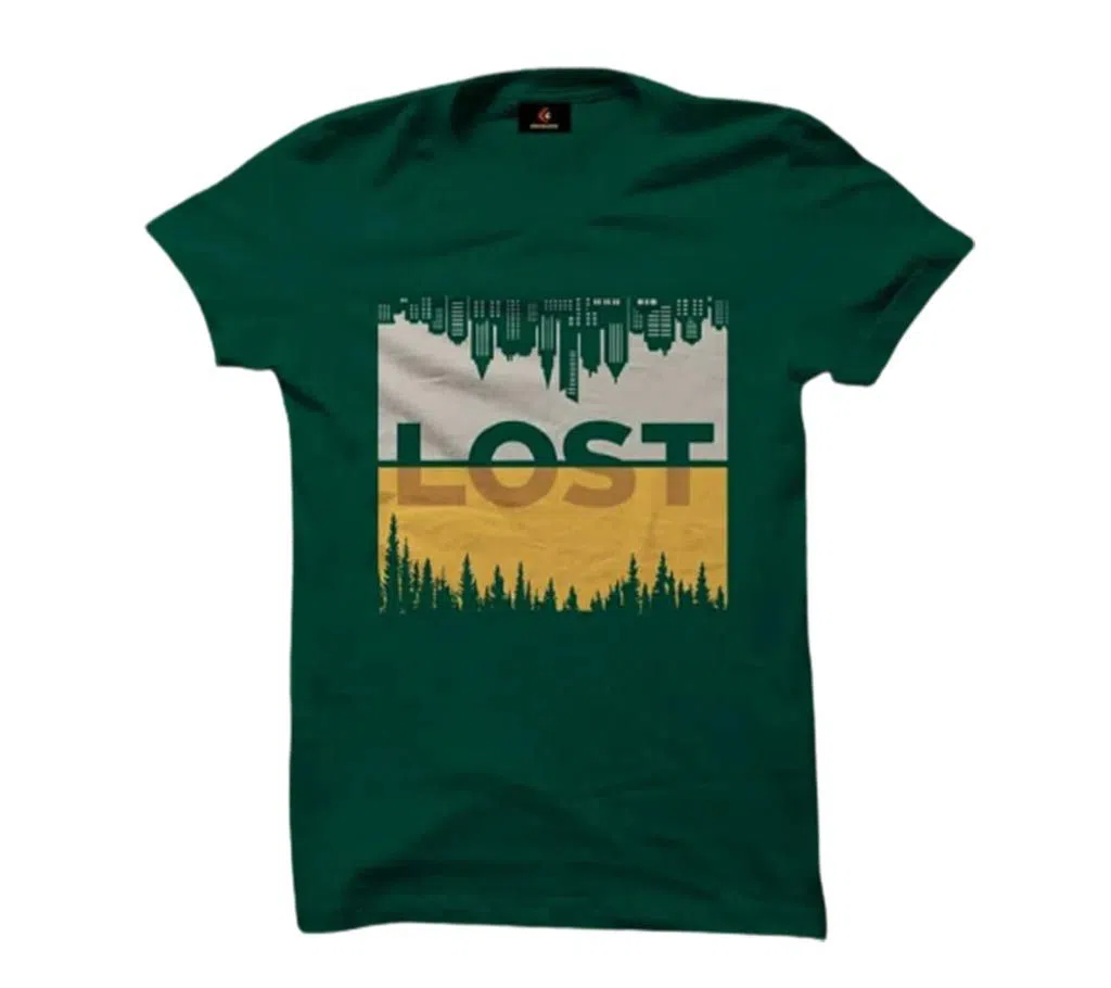Half Sleeve Cotton T Shirt For Men Green Lost 