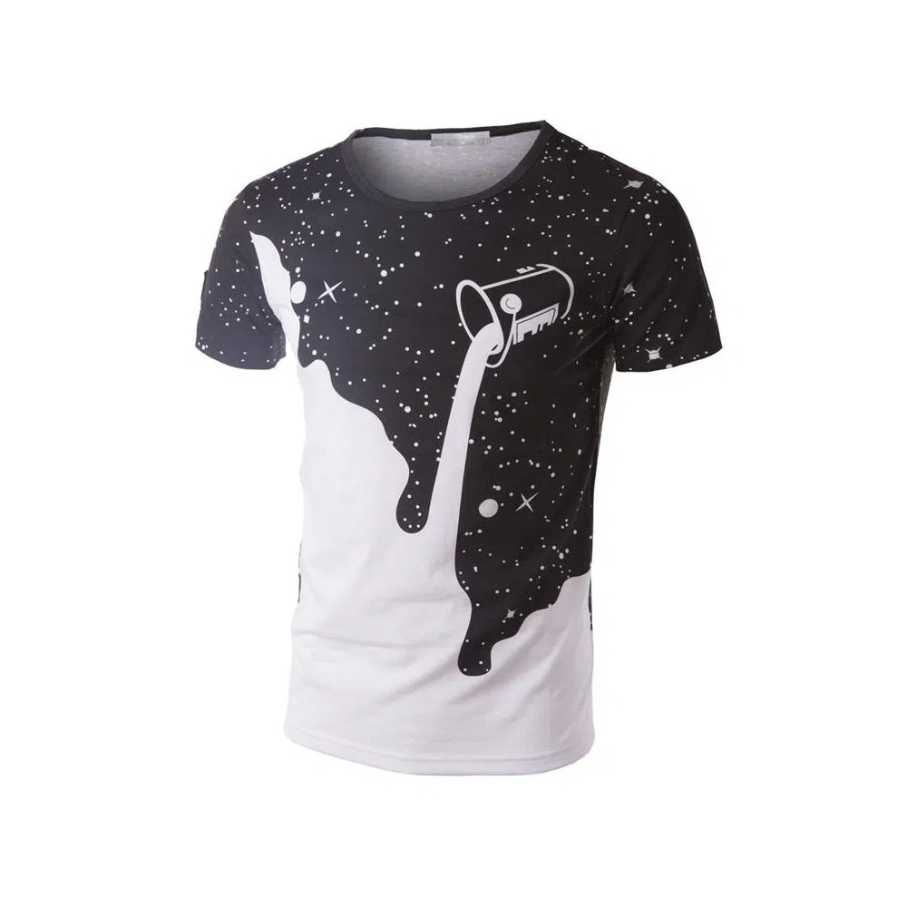 Cotton Casual Half Sleeve T-shirt for Men - Black & White 