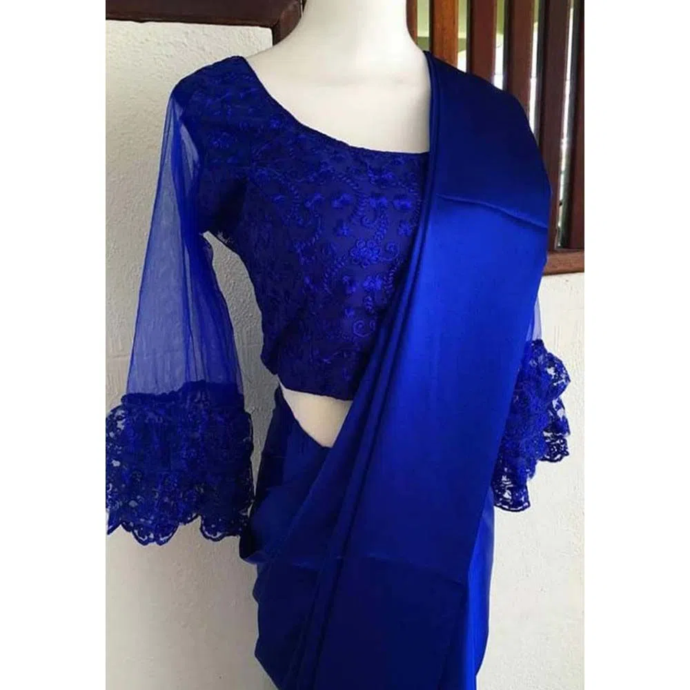 Womens Japan Silk Saree without Digital Print Blouse Blue