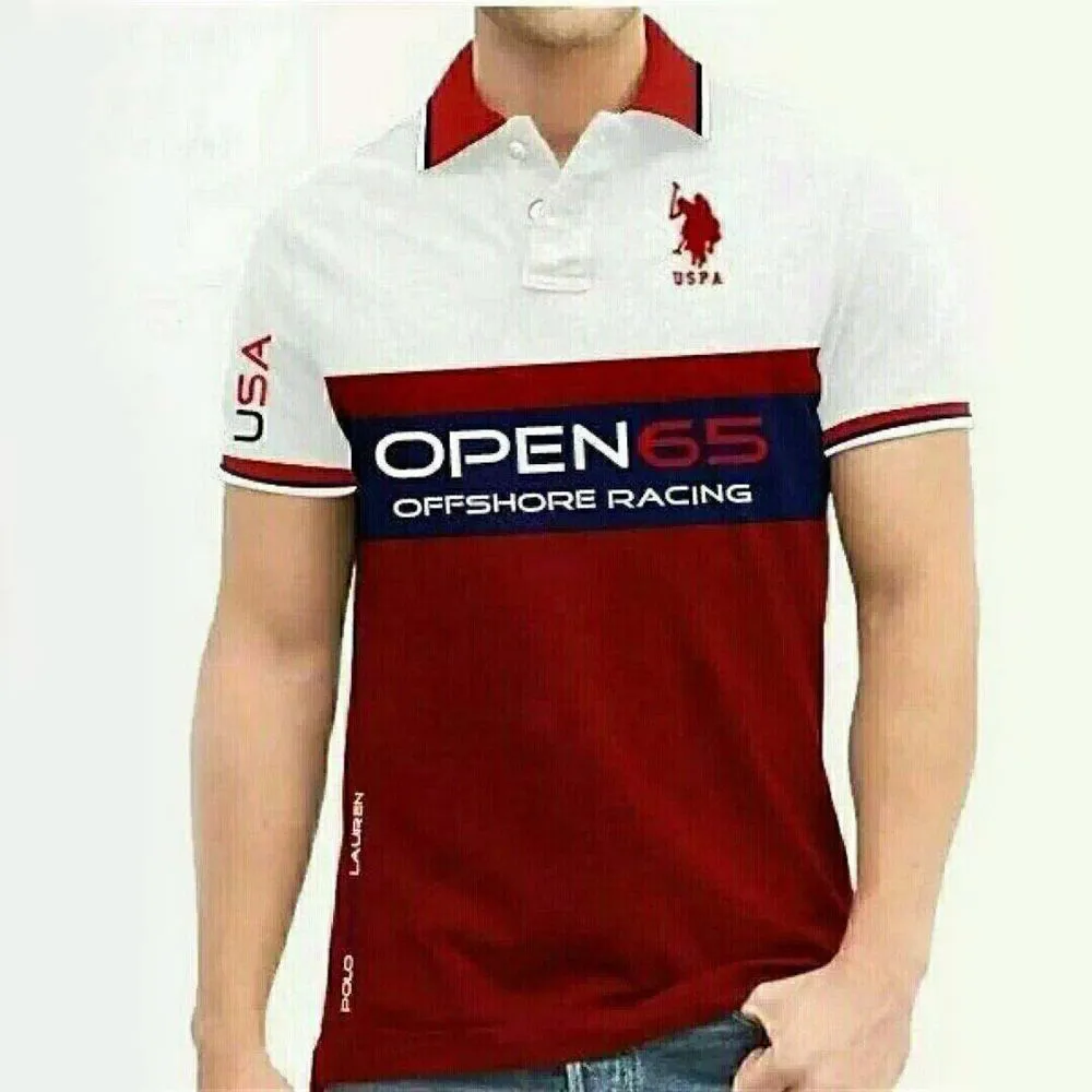 Ash And Red Three Star Polo Shirt For Men