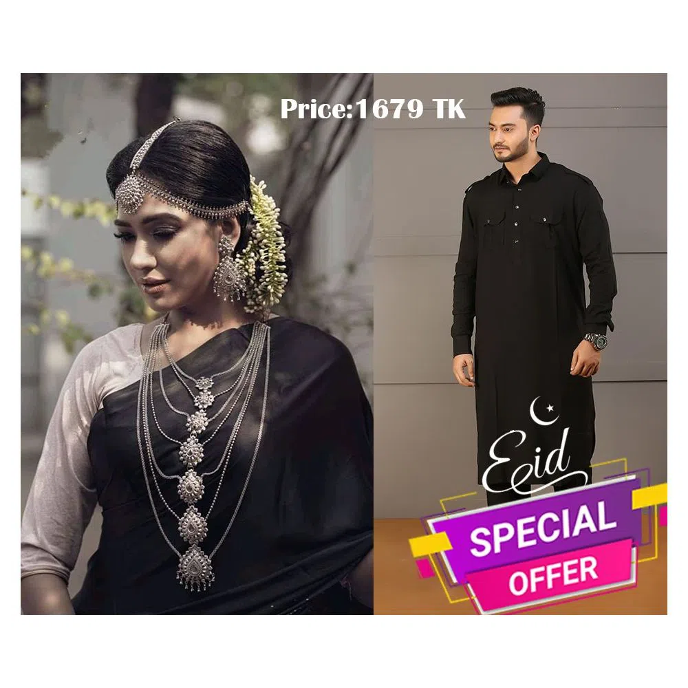 Eid Special Sweet Couple Dress Machine in Same Two Colours-BLACK