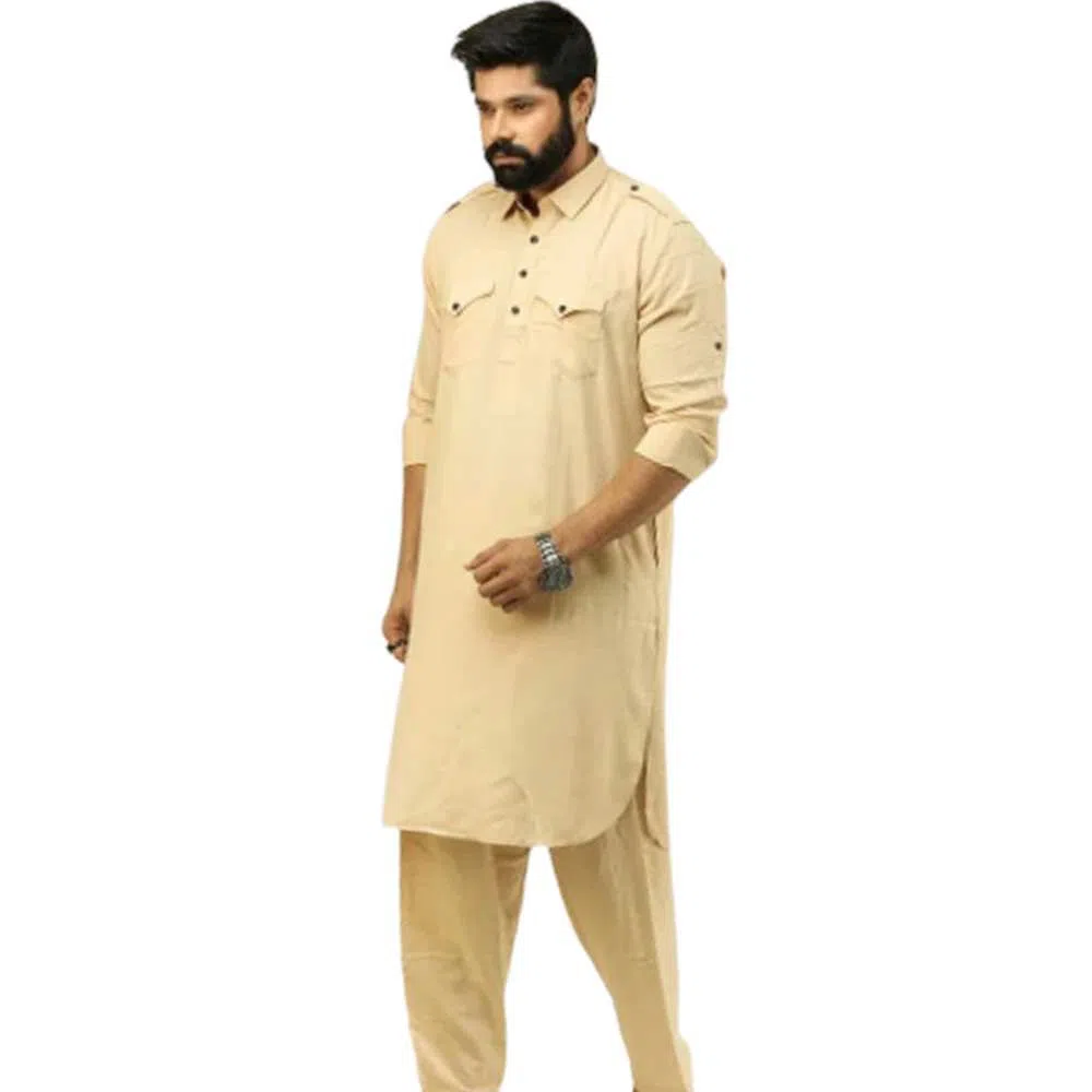 100% Cotton Semi Long Kabli Punjabi Set for Men
