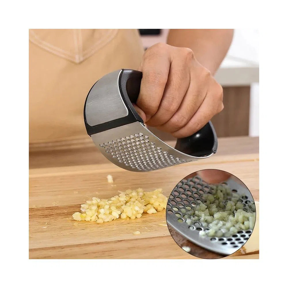 Stainless Steel Garlic Press Rocker Garlic Crusher Squeezer Slicer Mincer Chopper Kitchen Gadget with Handle