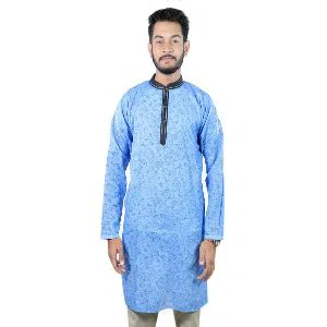 Cotton Casual Semi Long Panjabi For Men - bm88-22 (Blue)