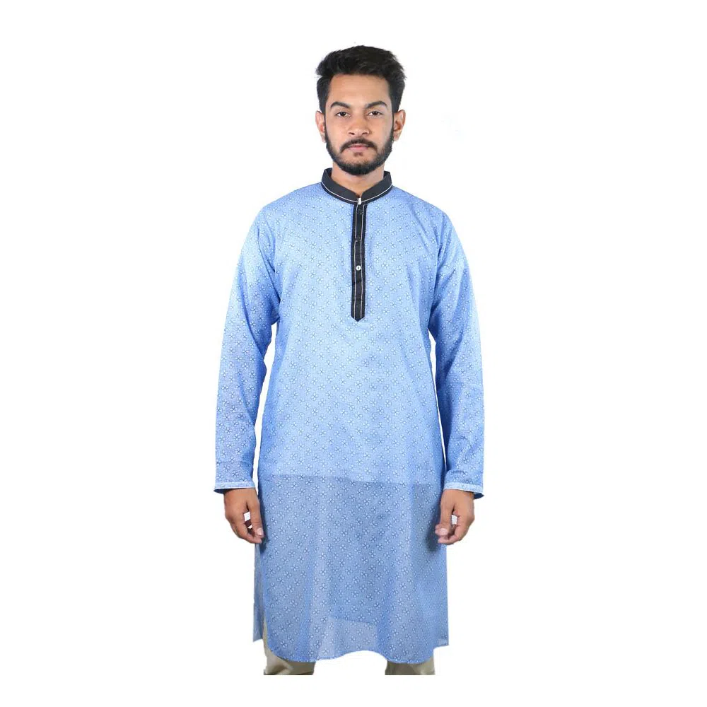 Cotton Casual Semi Long Panjabi For Men - bm88-22 (Blue)